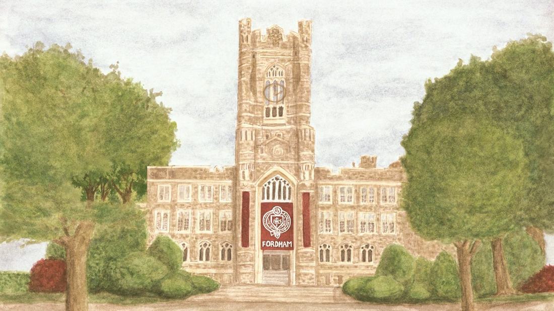 Painting of Keating Hall at Fordham University