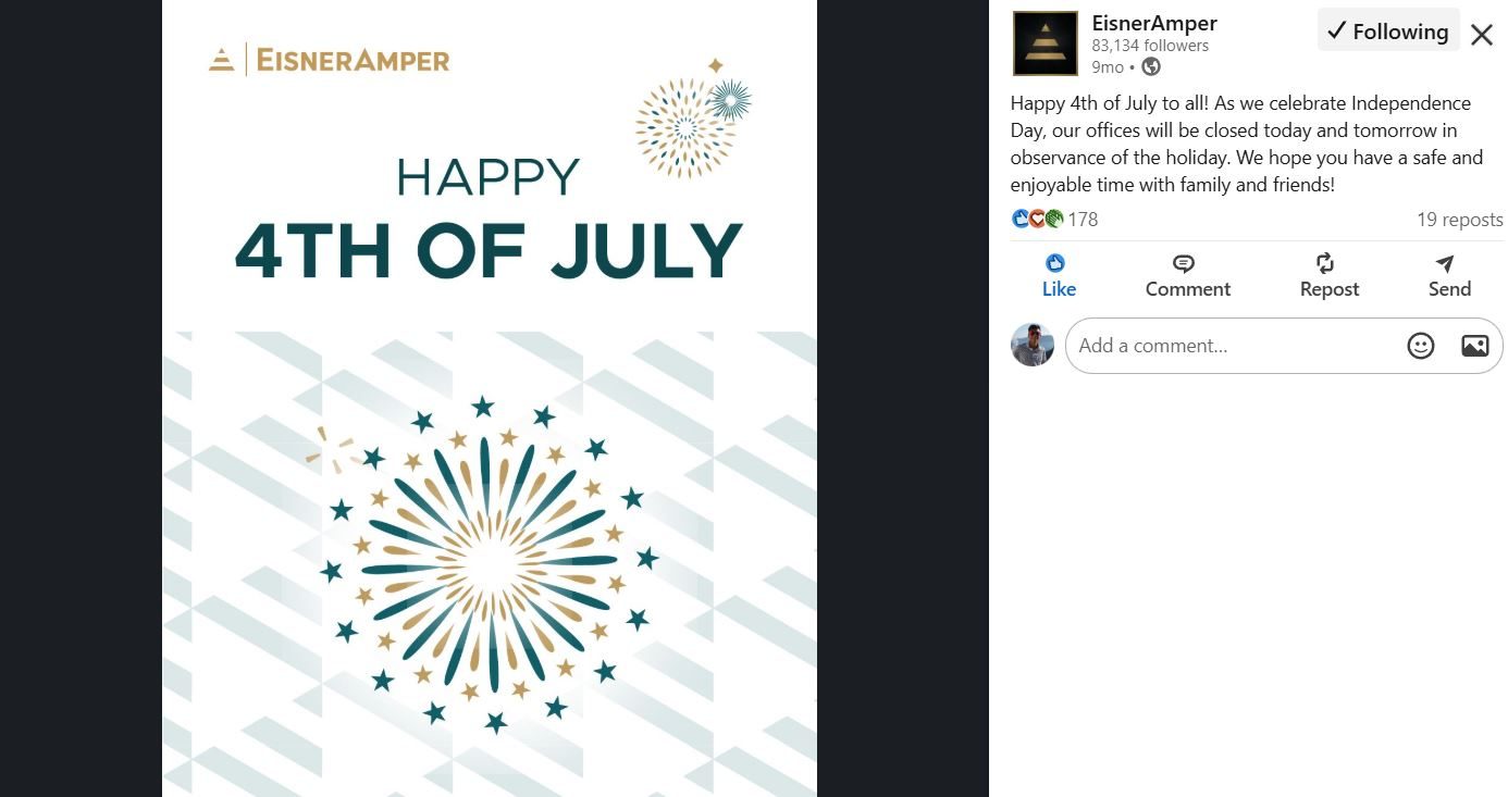 EisnerAmper 4th of July graphic on LinkedIn